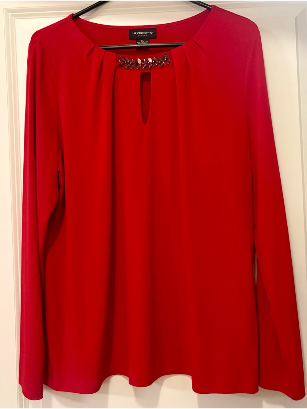 Liz Claiborne Career Blouse Top Size XL Stretch Pullover Red Sequins Beads